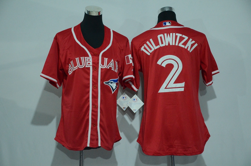 Womens 2017 MLB Toronto Blue Jays #2 Tulowitzki Red Jerseys->women mlb jersey->Women Jersey